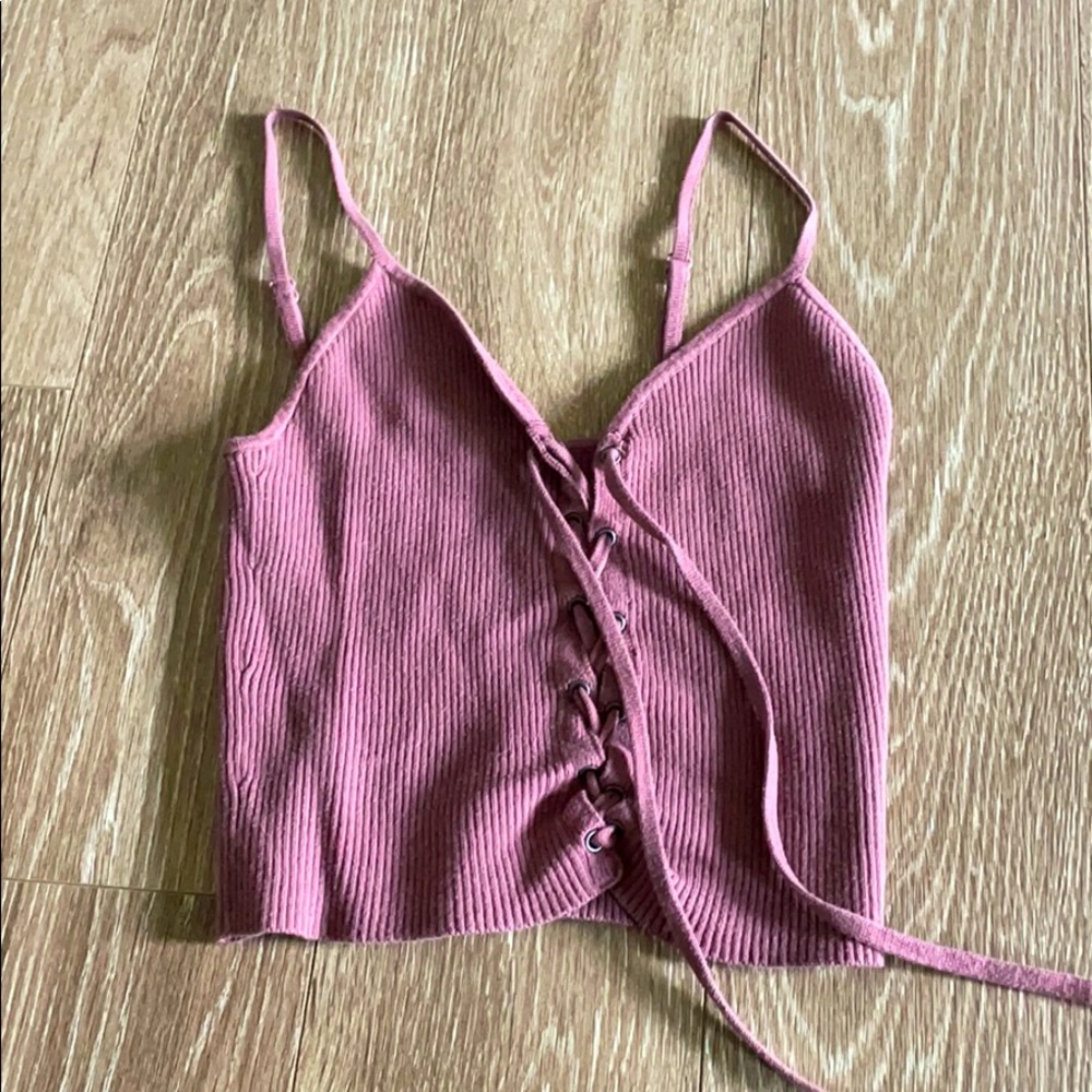 Ribbed lace up tank top